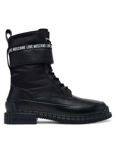 LOVE MOSCHINO Trzewiki JA24053G1PIN100A Czarny. Czarne botki Love Moschino, bez wzorów, ze skóry, bez obcasa, na płaskiej podeszwie, bez zapięcia. Za 1,099.00 zł.