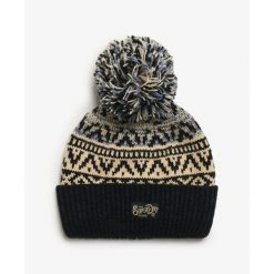Czapka dzianinowa z wzorem dla kobiet Superdry. Niebieskie czapki Superdry, bez wzorów, z dzianiny. W wyprzedaży za 129.80 zł.