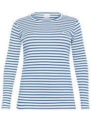 KAFFE curve Koszulka w kolorze biało-niebieskim rozmiar: L. Białe bluzki KAFFE curve, l, bez wzorów, bez kołnierzyka, bez ramiączek. Za 69.91 zł.