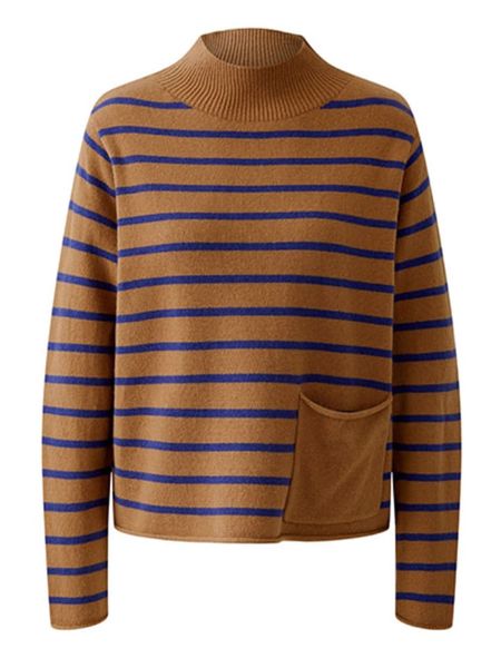 Oui Sweter w kolorze karmelowo-niebieskim rozmiar: 36. Brązowe swetry Oui, bez wzorów, z wełny, bez ramiączek. Za 339.99 zł.