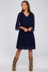 Sukienka wieczorowa szyfonowa z falbanami dekolt V granatowa. Sukienki Stylove, na randkę, l, bez wzorów, z szyfonu, wizytowe, bez kołnierzyka, bez ramiączek, oversize. Za 289.00 zł.