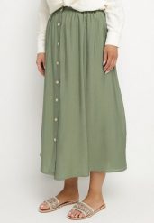 Ciemnozielona Wiskozowa Spódnica z Lnem i Guzikami Tolissa. Zielone spódnice Born2be, na co dzień, uniwersalny, bez wzorów, z wiskozy, eleganckie, midi, koszulowe. Za 69.99 zł.