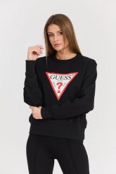 GUESS Czarna damska bluza z dużym logo Original Fleece, Rozmiar L. Czarne bluzy sportowe Guess, l, z aplikacjami, z bawełny, bez kaptura. W wyprzedaży za 199.99 zł.