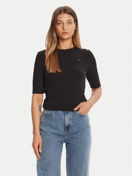 Tommy Hilfiger Bluzka WW0WW47308 Czarny Slim Fit. Czarne bluzki TOMMY HILFIGER, l, bez wzorów, z wiskozy, bez kołnierzyka, bez ramiączek. Za 159.99 zł.