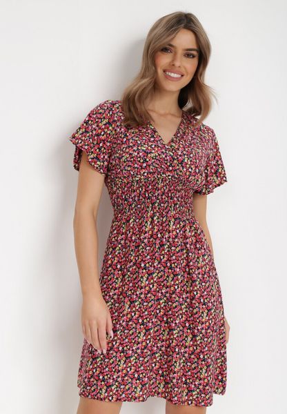 Granatowa Sukienka Aesampos. Niebieskie sukienki Born2be, na lato, l, bez wzorów, bez kołnierzyka, bez ramiączek, mini, kopertowe. Za 59.99 zł.