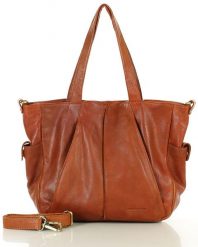 Miękka torebka skórzana shopperka na ramię - MARCO MAZZINI - brąz camel. Brązowe shopper bez wzorów, ze skóry, na ramię, bez dodatków. Za 382.99 zł.