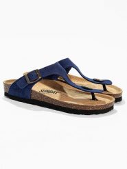 Sunbay Skórzane japonki "Tulipe" w kolorze granatowym rozmiar: 40. Niebieskie klapki Sunbay, bez wzorów, ze skóry, z otwartym noskiem, bez obcasa. Za 175.67 zł.
