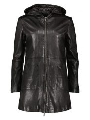 HIS Skórzany płaszcz w kolorze czarnym rozmiar: 36. Czarne płaszcze HIS, bez wzorów, ze skóry, bez kaptura. Za 630.99 zł.