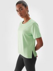 4F Koszulka treningowa oversize szybkoschnąca damska - zielona XS. Zielone koszulki sportowe 4f, bez wzorów, z dzianiny, bez ramiączek, na fitness i siłownię. W wyprzedaży za 49.99 zł.