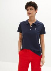 Shirt polo. Niebieskie koszulki polo bonprix, z aplikacjami, bez kołnierzyka, bez ramiączek. Za 62.99 zł.