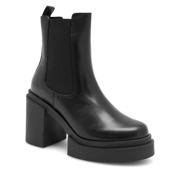 Botki Badura. Czarne botki Badura, bez wzorów, bez obcasa, na słupku, bez zapięcia. Za 349.99 zł.