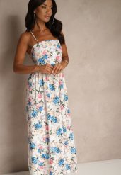 Niebieska Rozkloszowana Sukienka z Wiskozą w Kwiatowy Wzór Nalivie. Niebieskie sukienki Renee, na imprezę, na lato, l, bez wzorów, z wiskozy, eleganckie, bez kołnierzyka, bez ramiączek, maxi, rozkloszowane. Za 69.99 zł.