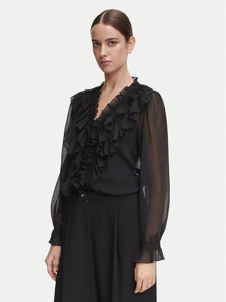 Morgan Bluzka 252-CATHY Czarny Regular Fit. Czarne bluzki Morgan, bez wzorów, z syntetyku, bez kołnierzyka, bez ramiączek. Za 299.99 zł.