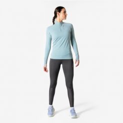 Legginsy do biegania w terenie damskie Kiprun. Szare legginsy KIPRUN, na zimę, l, bez wzorów, z materiału, z podwyższonym stanem, do biegania. Za 149.99 zł.