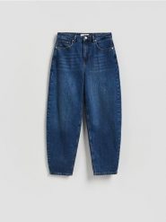 Jeansy barrel leg - niebieski. Niebieskie jeansy Reserved, bez wzorów. Za 179.99 zł.