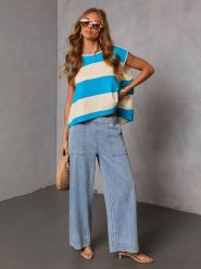 Milan Kiss Koszulka w kolorze błękitno-beżowym rozmiar: XL. Brązowe bluzki Milan Kiss, xl, bez wzorów, bez kołnierzyka, bez ramiączek. Za 152.99 zł.