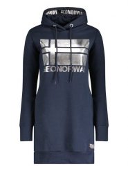 Geographical Norway Sukienka dresowa w kolorze granatowym rozmiar: S. Niebieskie sukienki Geographical Norway, na co dzień, s, bez wzorów, z dresówki, bez kołnierzyka, bez ramiączek, midi, proste. Za 136.45 zł.