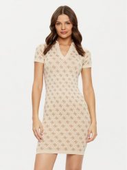 Guess Sukienka dzianinowa V5RK02 Z3LF0 Beżowy. Brązowe sukienki Guess, l, z aplikacjami, z dzianiny, bez kołnierzyka, bez ramiączek. Za 239.99 zł.
