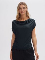 OPUS Lniana koszulka w kolorze granatowym rozmiar: 40. Niebieskie bluzki Opus, bez wzorów, ze lnu, bez kołnierzyka, bez ramiączek. Za 121.99 zł.