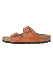 Birkenstock Skórzane klapki "Arizona" w kolorze pomarańczowym rozmiar: 36. Pomarańczowe klapki Birkenstock, bez wzorów, ze skóry, z otwartym noskiem, bez obcasa. Za 324.95 zł.
