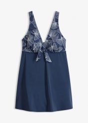 Sukienka kąpielowa z wbudowanym strojem kąpielowym. Niebieskie sukienki bonprix, na plażę, bez wzorów, bez kołnierzyka, bez ramiączek. Za 169.99 zł.