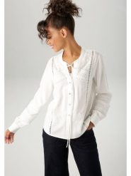 Aniston Bluzka w kolorze białym rozmiar: 48. Białe bluzki Aniston, bez wzorów, z koronki, bez kołnierzyka, bez ramiączek. Za 95.99 zł.