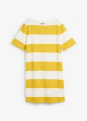 Sukienka T-shirtowa z czystej bawełny organicznej. Żółte sukienki bonprix, bez wzorów, z bawełny, bez kołnierzyka, bez ramiączek, mini. Za 72.99 zł.