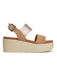 Geox Skórzane sandały "Xand" w kolorze beżowym na obcasie rozmiar: 39. Brązowe sandały Geox, bez wzorów, z otwartym noskiem, bez obcasa, na koturnie, bez zapięcia. Za 318.45 zł.