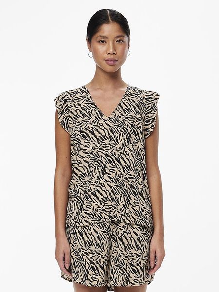 Pieces Top w kolorze beżowo-czarnym rozmiar: XS. Brązowe topy Pieces, s, bez wzorów, z wiskozy, bez kołnierzyka, bez ramiączek. Za 32.90 zł.