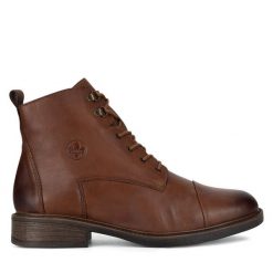 Botki Rieker. Brązowe botki Rieker, bez wzorów, bez obcasa, na płaskiej podeszwie, bez zapięcia. Za 359.00 zł.