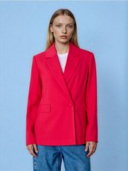 Żakiet jednorzędowy - różowy. Czerwone marynarki i żakiety Sinsay, l, bez wzorów. Za 79.99 zł.