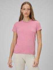 4F T-shirt slim gładki damski - różowy M. Czerwone t-shirty 4f, m, bez wzorów, z bawełny, bez kołnierzyka, bez ramiączek. Za 49.99 zł.