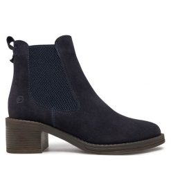 Botki Tamaris. Niebieskie botki Tamaris, bez wzorów, bez obcasa, na słupku, bez zapięcia. Za 429.99 zł.
