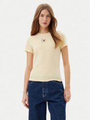 Tommy Jeans T-Shirt Essential DW0DW20316 Żółty Slim Fit. Żółte t-shirty Tommy Jeans, m, bez wzorów, z bawełny, bez kołnierzyka, bez ramiączek. Za 89.99 zł.