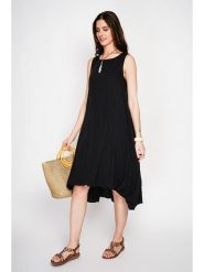 Le Jardin du Lin Lniana sukienka w kolorze czarnym rozmiar: 34. Czarne sukienki Le jardin du lin, bez wzorów, ze lnu, z asymetrycznym kołnierzem, bez ramiączek, midi, asymetryczne. Za 130.99 zł.