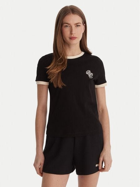 Guess T-Shirt V6GI05 K2966 Czarny Regular Fit. Czarne t-shirty Guess, xxs, z aplikacjami, z bawełny, bez kołnierzyka, bez ramiączek. Za 107.99 zł.