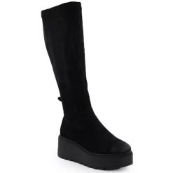 Kozaki damskie na koturnie czarne Vinceza 58342. Czarne kozaki VINCEZA, ze skóry ekologicznej, bez obcasa, na koturnie, bez zapięcia. Za 229.99 zł.