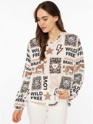 Zwillingsherz Bluzka "Wild Love" w kolorze kremowym rozmiar: L/XL. Brązowe bluzki Zwillingsherz, l, bez wzorów, z wiskozy, bez kołnierzyka, bez ramiączek. Za 159.96 zł.