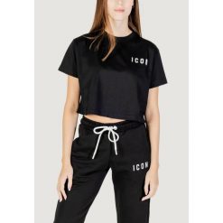 Koszulka crop top Kobieta ICON. Czarne topy ICON, bez wzorów, z bawełny, bez kołnierzyka, bez ramiączek. W wyprzedaży za 186.75 zł.