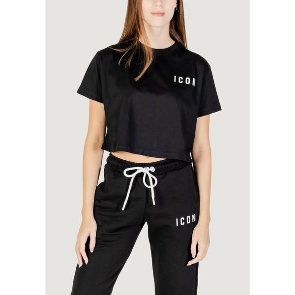 Koszulka crop top Kobieta ICON. Czarne bluzki ICON, bez wzorów, z bawełny, bez kołnierzyka, bez ramiączek. W wyprzedaży za 191.75 zł.