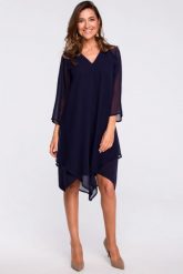 Sukienka wieczorowa oversize szyfonowa asymetryczna granat. Sukienki Stylove, na imprezę, l, bez wzorów, z elastanu, boho, z asymetrycznym kołnierzem, bez ramiączek, midi, asymetryczne. Za 269.00 zł.
