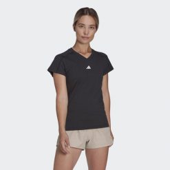 Koszulka AEROREADY Train Essentials Minimal Branding V-Neck. Czarne bluzki Adidas, xs, bez wzorów, z materiału, sportowe, bez kołnierzyka, bez ramiączek. Za 109.00 zł.