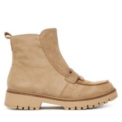 Botki Tamaris. Brązowe botki Tamaris, bez wzorów, bez obcasa, na płaskiej podeszwie, bez zapięcia. Za 489.99 zł.