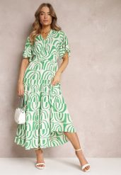 Zielono-Beżowa Sukienka Maxi z Wiskozy z Odkrytymi Plecami i Falbankami Jayliana. Zielone sukienki Renee, na co dzień, l, bez wzorów, z wiskozy, bez kołnierzyka, bez ramiączek, maxi, proste. Za 154.99 zł.