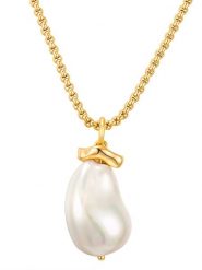 Perldesse Pozłacany naszyjnik z diamentową zawieszką - dł. 48 cm rozmiar: onesize. Białe naszyjniki Perldesse, z perłą, metalowe. Za 122.95 zł.