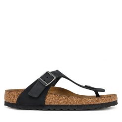Japonki Birkenstock. Czarne klapki Birkenstock, bez wzorów, bez obcasa. Za 499.99 zł.