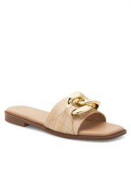 DeeZee Klapki LS6115-01 Beżowy. Brązowe klapki DeeZee, bez wzorów, ze skóry, bez obcasa. Za 62.99 zł.