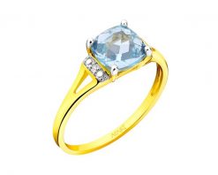 Pierścionek z żółtego złota z diamentami i topazem Sky Blue - próba 375. Niebieskie pierścionki Apart, z diamentem, złote. Za 1,159.00 zł.