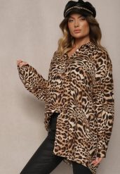 Brązowa Koszula Oversize z Wiskozy z Lnem Sanalinae. Brązowe koszule Renee, bez wzorów, z jeansu, eleganckie, bez kołnierzyka, bez ramiączek. Za 59.99 zł.