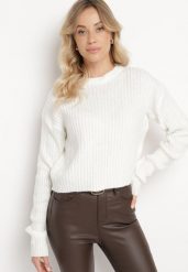 Jasnobeżowy Sweter o Pudełkowym Kroju z Prążkowanym Tłoczeniem Omelis. Brązowe swetry Born2be, m, bez wzorów, z jeansu, bez ramiączek. Za 99.99 zł.